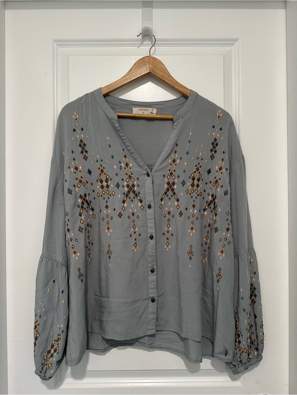 Embroidered Button Front Women's Fillipa Blouse - Slate Blue Gray